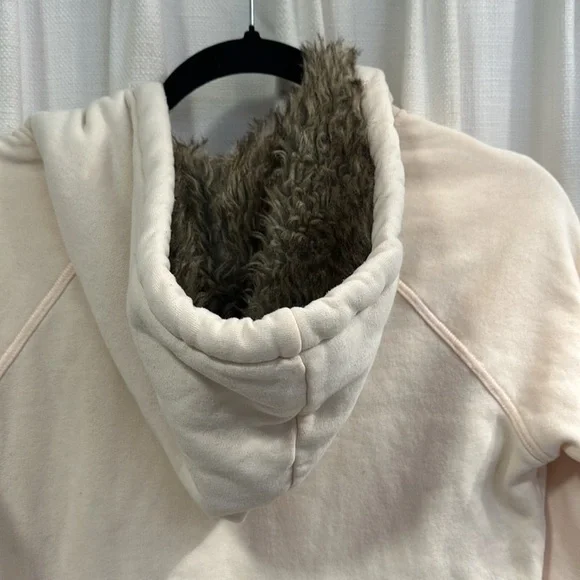 Roxy Light Peach Faux Fur Lined Hood Zip Hoodie Sweatshirt Junior Womens Medium - Picture 9 of 11